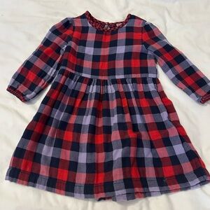 Plaid Flannel Girls Dress in Red Navy and Lilac